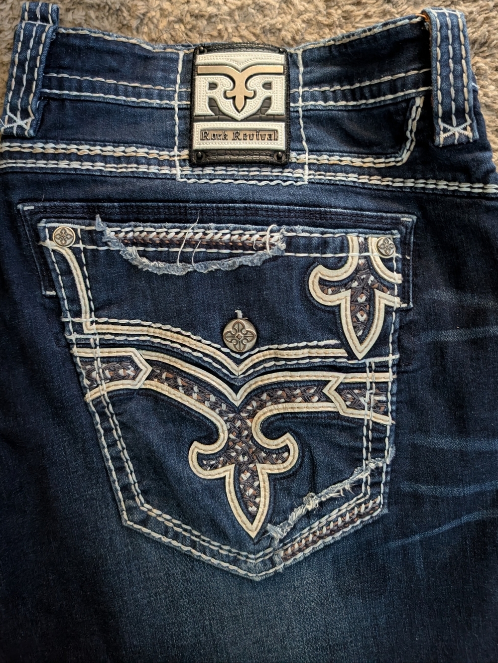 Rock Revival Dark Blue Embroidered Jean Shorts